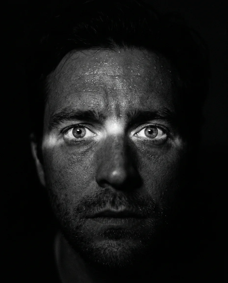 Los ojos de un hombre despierto en la oscuridad de la madrugada