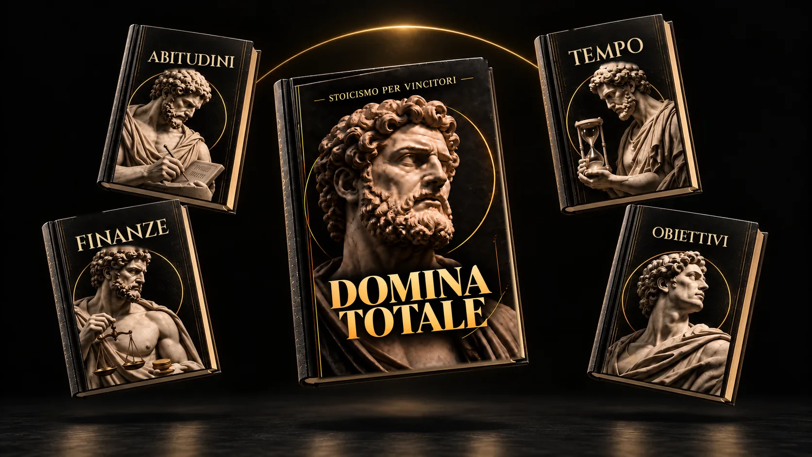 I cinque volumi della collezione DOMINA sospesi nell’aria